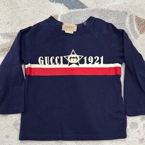 Gucci Kids Navy and Red Long Sleeve Tee